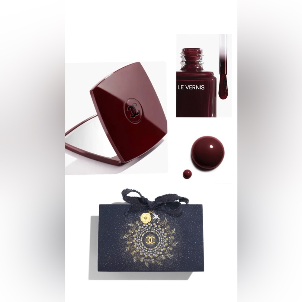 🚫SOLD🚫 Chanel Rouge Noir 155 burgundy compact mirror, color, holiday charm